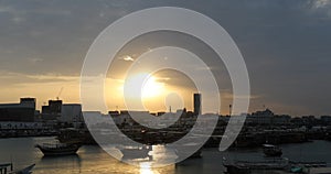 Tourist boats on the water at sunset in Qatar - Doha