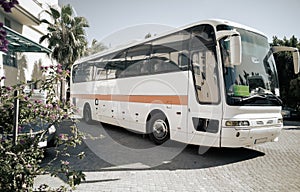Tourist bus at the entrance to the hotel
