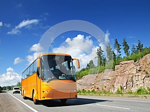 Tourist bus and traffic on country highway