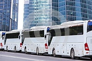 Tourist buses on a city street