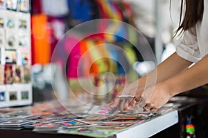 A tourist buying handmade crafts at a giftshop