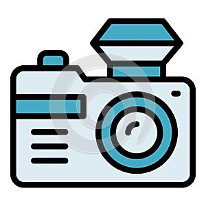 Tourist camera icon vector flat