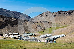 Tourist Camp of Chandra Taal Moon Lake in Lahaul and Spiti, Himachal Pradesh, India