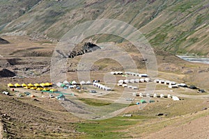 Tourist Camp of Chandra Taal Moon Lake in Lahaul and Spiti, Himachal Pradesh, India