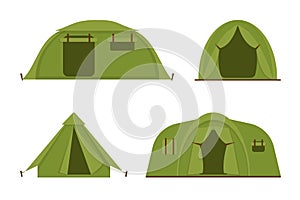 Tourist camp tents set vector icons illustration.