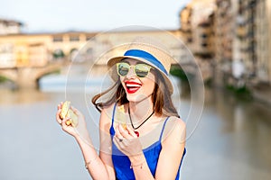 Tourist with cantuccini cookie in florence