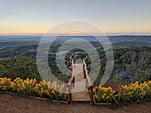 Tourist charm Puncak Songgo Langit, Mangunan, Yogyakarta during sunrise photo