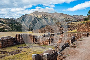 Tourist Chincheros ruins peruvian Andes Cuzco Peru