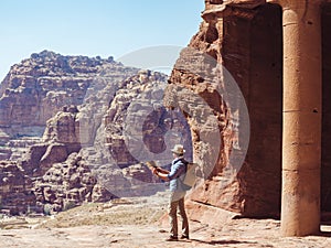 Tourist in a city of Petra in Jordan