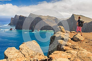 Tourist on the cliffs of Madeira