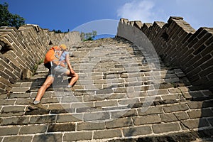 tourist climbing to the top of greatwall enjoy the view