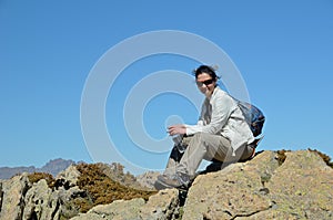 Tourist in the Corsican high mountains