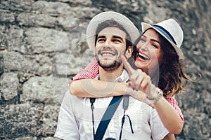 Tourist couple enjoying sightseeing