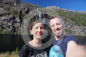 Tourist couple in Rogaland, Norway