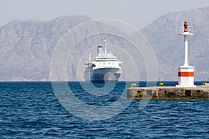 Tourist cruise sea liner sails to lightship in roc