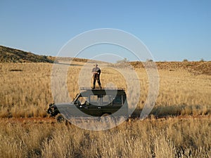 Tourist in Damaraland in Namibia