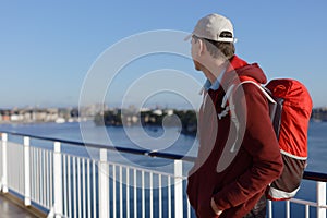 Tourist on a deck of cruise ship