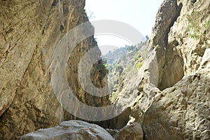 Tourist in deep Saklikent canyon in southern Turkey