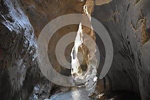 Tourist in deep Saklikent canyon in southern Turkey