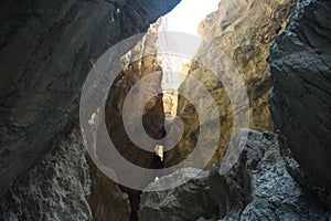 Tourist in deep Saklikent canyon in southern Turkey