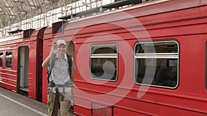 Tourist descending from the train