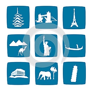 Tourist destinations icons set