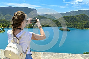 Tourist Enjoing View of Lake Bled
