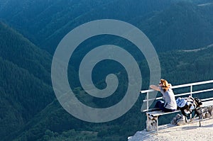 Tourist enjoying mountain view