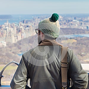 Tourist enjoying in New York City panoramic view.