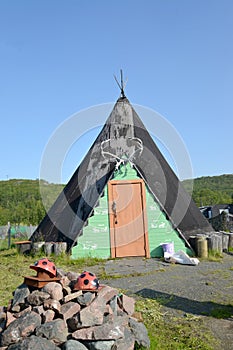 Tourist ethnographic parking. Settlement Old Titovka, Murmansk region