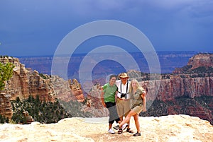 Tourist family in Grand Canyon North Rim