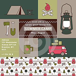 Tourist firm promotional poster. Summer camp