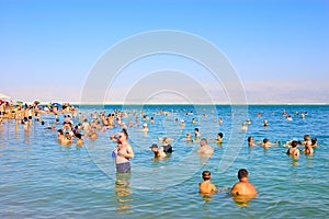 Tourist Floating in the Dead Sea, Israel