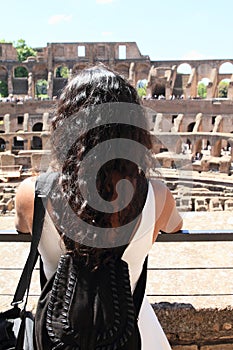 Tourist on gallery of Colosseum