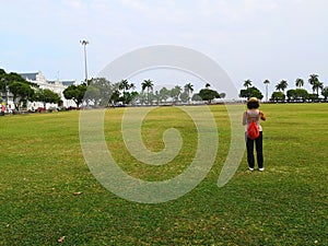 Tourist in the gardens of penang in malaysia