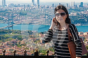 Tourist Girl at Istanbul Bosphorus photo