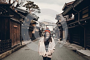 Tourist Girl in old town Takayama, Japan