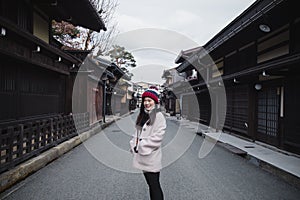 Tourist Girl in old town Takayama, Japan