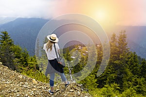 Tourist girl traveling along Black Sea