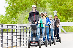 Tourist group driving Segway at sightseeing tour