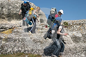 Tourist group in the mountains