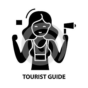 tourist guide icon, black vector sign with editable strokes, concept illustration