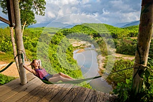 Tourist on hammock Phong Nha Vietnam