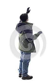 Tourist or Hiker Climbing on a White Background for Composites