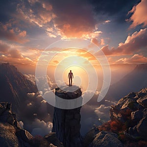 Tourist hiker on top of the mountain. Active life concept