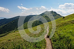 The tourist hiking path in Mala Fatra mountains in Slovakia near Krivan hills