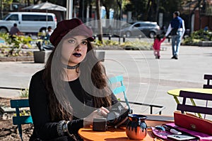 Tourist hipster girl in la Condesa, Mexico City photo