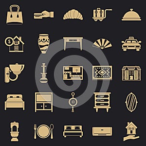 Tourist house icons set, simple style