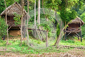 Tourist huts on the outskirts of the jungle near Bau Sau Crocodile Lake in Cat Tien National Park, Vietnam, Asia