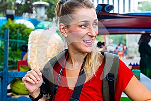 Tourist in Indonesia at street food market